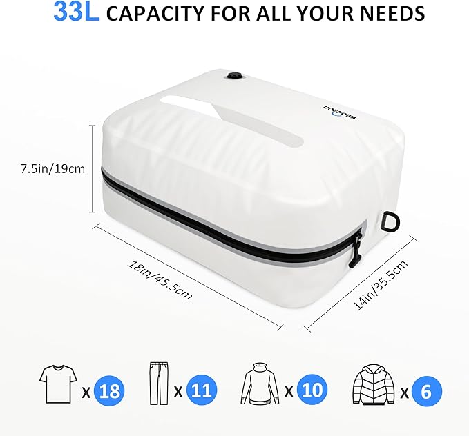 Travel Vacuum Bags with Pump – 33L Vacuum Seal Bags for Clothing, IPX8 Waterproof Vacuum Storage Bags with Handle for Luggage, Backpack, Suitcase, Home & Outdoor 2pack White