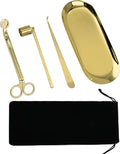 MrMrKura 4 in 1 Candle Accessory Set, Candle Snuffer, Candle Wick Cutter, Candle Dipper, Storage Tray Plate, Candle Care Kit with Velvet Pouch for Candle Lover (Gold)