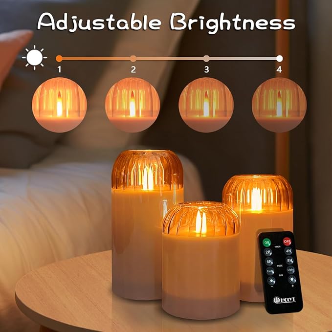 Rechargeable Jar Flameless Candle, Flashing LED Pillar Real Wax Candle with Remote Control and Timer, Black Pumpkin Glass Electronic Candles for Room Decoration, 1 Set of 3