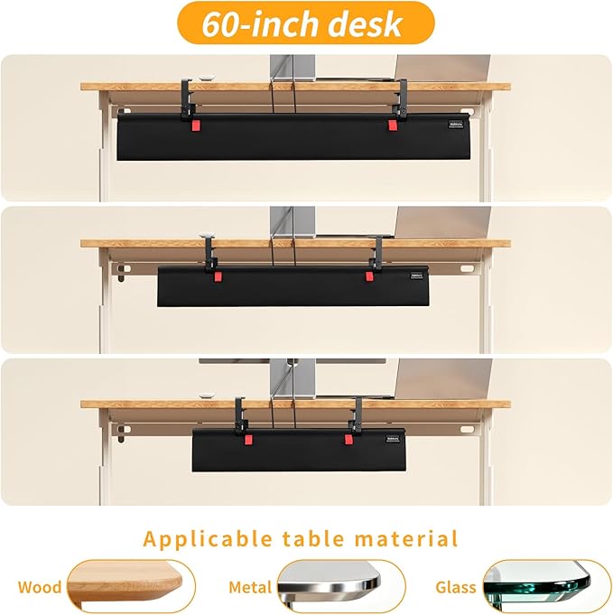 Under Desk Cable Management Tray with Clamp, No Drill 28" Cord Organizer for Desk, Desk Cable Management Fabric Tray for Standing Desks, Ideal for Home & Office - Black
