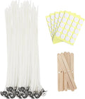 JEAWIWI Candle Wicks for Candle Making 12 in 100 Pcs with 100 Pcs Wick Stickers and 10 Pcs Candle Wick Holders, Cotton Wicks for Soy Wax, Beeswax, Coconut Wax