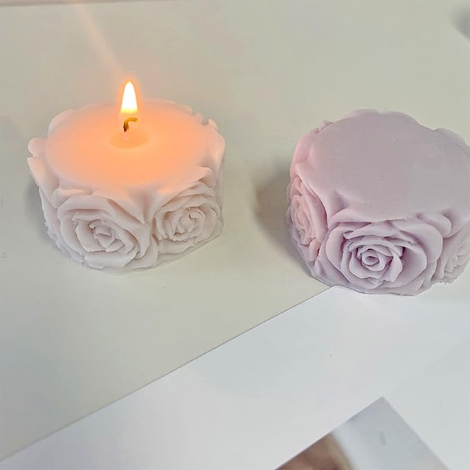 Rose Flower Column Candle Molds Valentine's Day Cylinder Resin Casting Mold for Candle Making Resin Casting Silicone Mold for DIY Candle Making Polymer Clay Craft Plaster