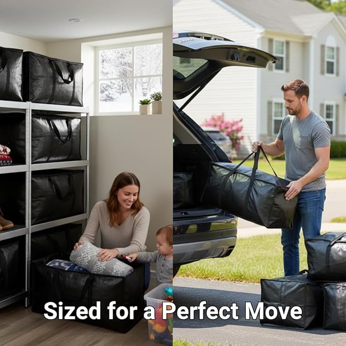 BAG-THAT! 8 - Pack Heavy Duty Large Moving Bags, with Strong Zipper and Comfortable Handles Durable & Sturdy Clothes packing Storage Bags Totes Bins Packing Moving Boxes College Supplies for moving.