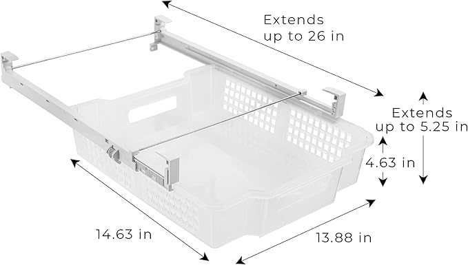 Smart Design Adjustable Pull Out Refrigerator Drawer - Extra Large - BPA Free Plastic - Holds 20 lbs - Extendable Sliding Fridge Bin, Freezer, Pantry Food Holder Storage Organizer - Kitchen - Clear