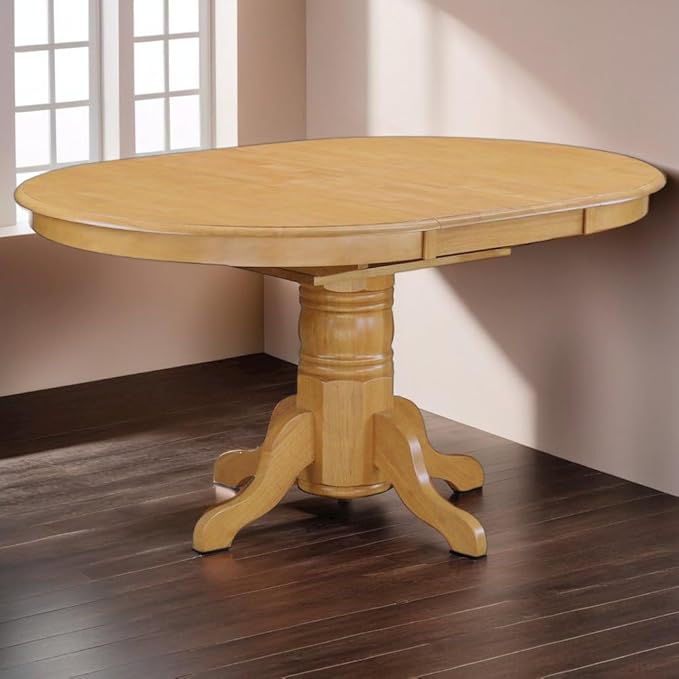Furnifact Oval Dining Table – Extendable Round Pedestal Kitchen Table with Solid Wood Construction, Perfect for Dining Room, Classic Oak Finish