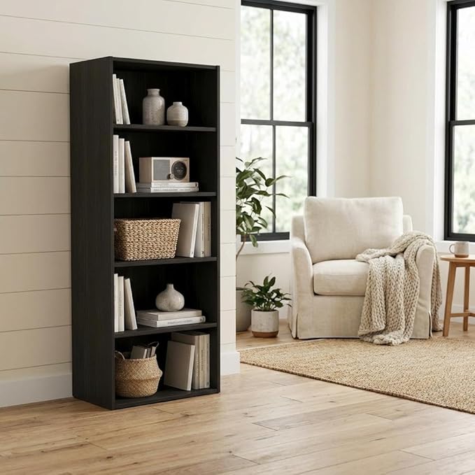 Furnifact Espresso Bookcase with Wooden Shelves, Modern Design, Durable Wood Construction, Stylish Home Office and Living Room Storage Solution