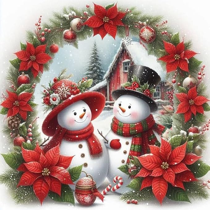 VIGEGU Diamond Art Kits for Adults, Christmas Diamond Painting Kits for Beginners, Christmas Snowman Diamonds Art Painting Kits, 5D Round Full Drill Crafts Kits Home Decor 12x12 Inch