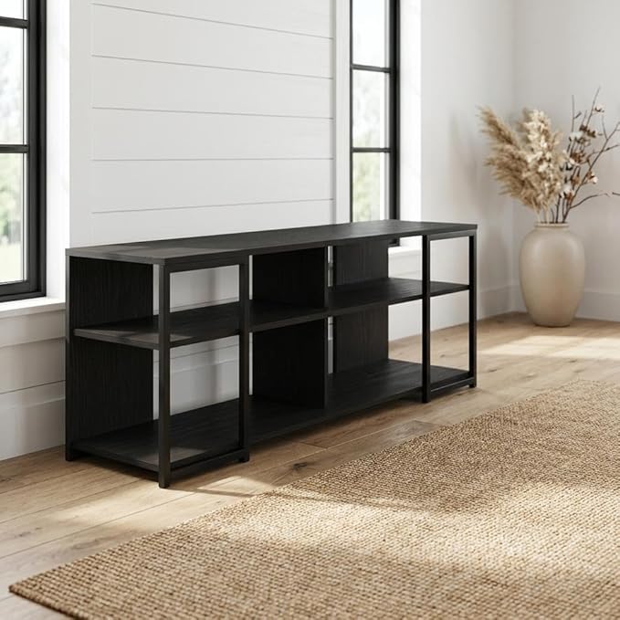 Furnifact Americano/Black Modern TV Stand for up to 65 Inch TVs, Metal and Wood Construction, Stylish and Durable Living Room Storage Solution