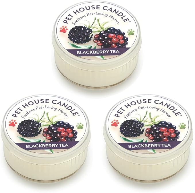 Pet House Mini Candles for Pet Odor Made with Natural Soy Wax, Plant Based, Dog and Cat Friendly Scented, BlackBerry Tea Pack of 3
