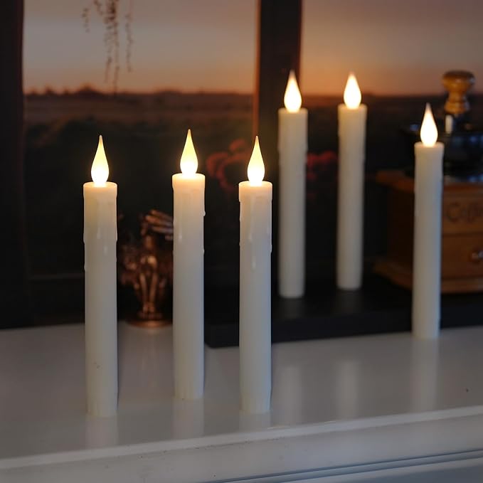 FPOO Flameless Window Candles Battery Operated with Timer, 7'' Ivory Taper Candles with Remote, Long-Lasting LED Candlestick Fake Candle for Halloween Wedding Christmas Window deocr (Pack of 6)