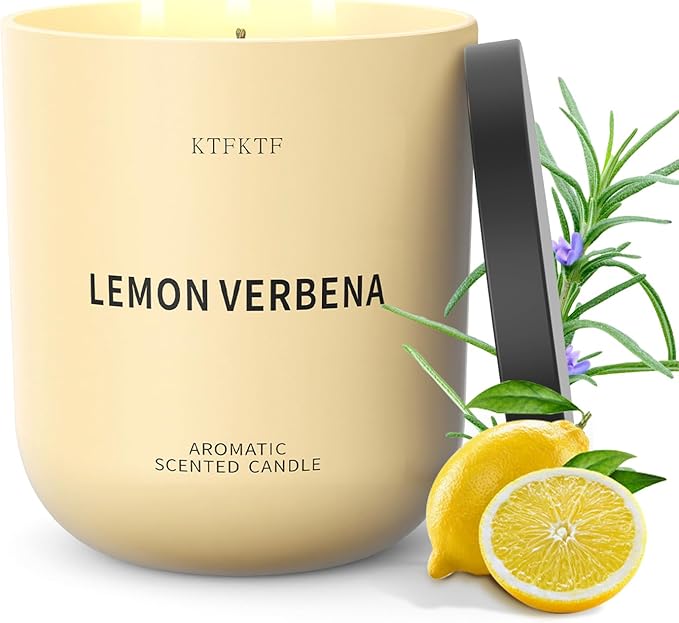 Lemon Verbena Scented Candle for Home, 14.2oz 80H Long Lasting Aromatherapy Candles for Energy & Focus, Non-Toxic Essential Oil & Soy Wax | Citrus & Herbal Freshness