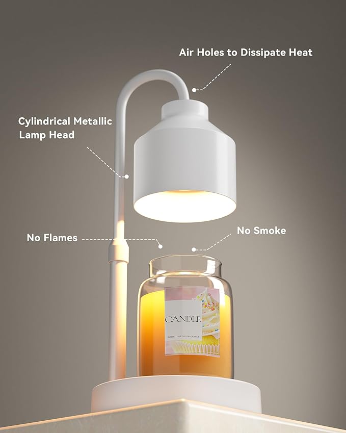 LISUNAR Electric Candle Warmer Lamp White, Candle Lamp Warmer with Timer, Wax Warmer Lamp for Jar Candles, Adjustable Height Candle Light Warmer with 2 Bulbs