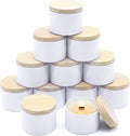 12-Pack Candle Jars, 4oz Candle Tins with Metal Wood-Grain Printing Lids, Empty Metal Candle Jars for Making Candles Bulk Candle Containers - White