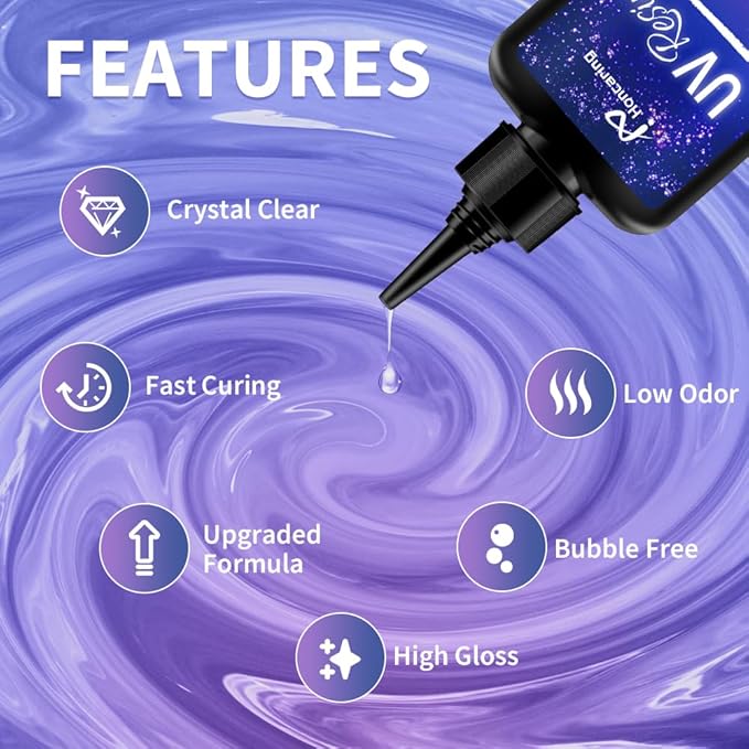Honcaring UV Resin Kit 200g with UV Light, Hard Type UV Resin Kit, Upgraded Formula & Crystal Clear UV Resin for Jewlery Making, 100g*2 Resin UV Kit with Light for Earring, Pendant, DIY