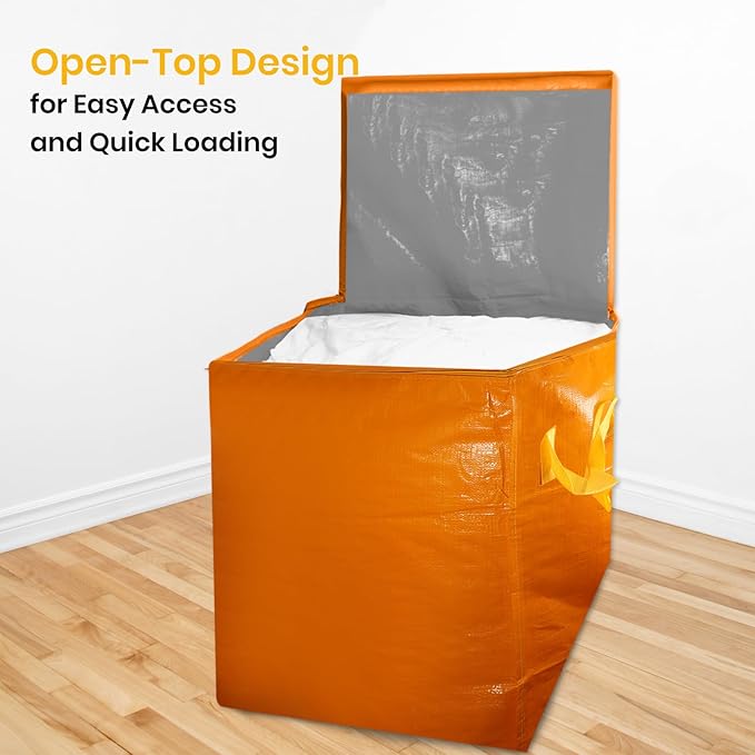 2 Pack 55-Gallon Heavy Duty Moving Bags, Large Storage Totes with Zipper, Alternative to Moving Boxes for Storage, Seasonal Clothes, Student Moving, College Dorm (Orange)
