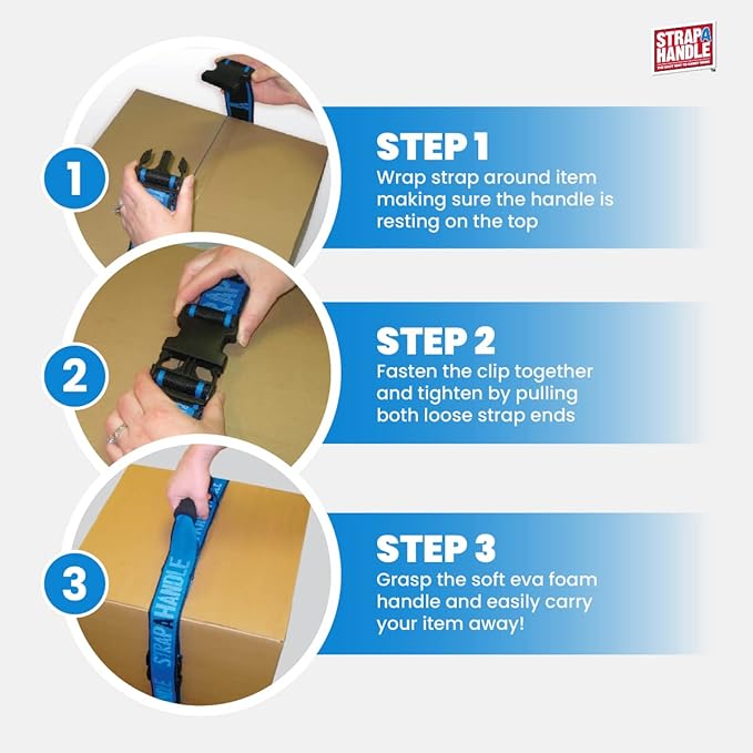 6' Carry Strap with Handle | 2-Pack | Adjustable Belt | Easy, Safe, Secure, Lifting, Moving, Carrying Heavy Boxes, Groceries | Best Luggage Strap (Strap-A-Handle 2 Pack - 6ft. Length, 40lb. Capacity)
