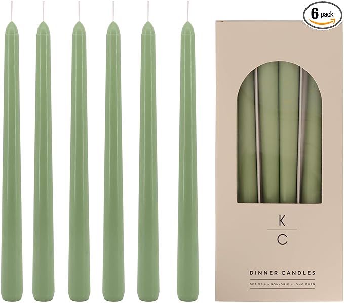 Tapered Dinner Candles - Soy & Paraffin Blend, Dinner Candles with Long-Lasting 7-Hour Burn for Stylish Homes - Candle in Curated Colors Ideal Gift for Hosts, Brides & Event Planners-Sage