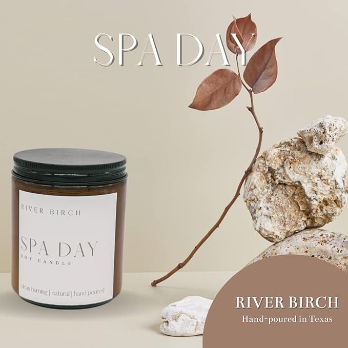 River Birch Candles Spa Day Scented Candle | Premium, All-Natural, Non-Toxic, Soy Amber Jar Candles | 8.5oz 40 Hr Burn Time | Cozy Relaxing Gifts for Home