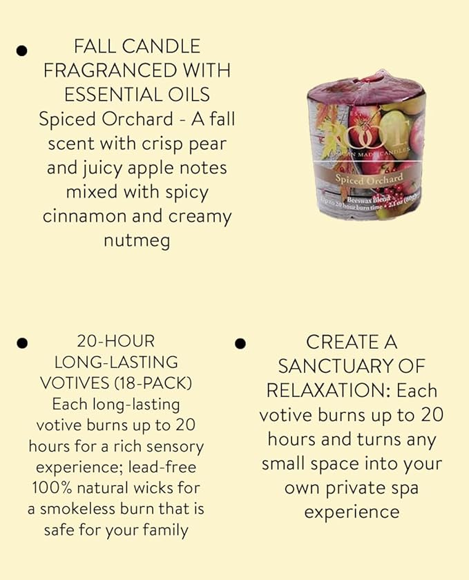 Root Candles Fall Scented Votive Candles Beeswax Blend Premium Handcrafted 20-Hour Votives, 18-Count, Spiced Orchard