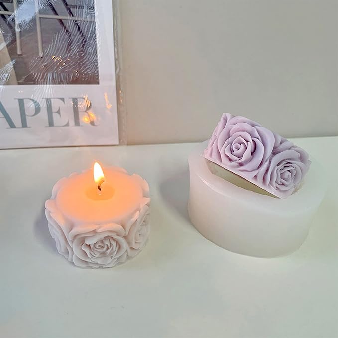 Rose Flower Column Candle Molds Valentine's Day Cylinder Resin Casting Mold for Candle Making Resin Casting Silicone Mold for DIY Candle Making Polymer Clay Craft Plaster