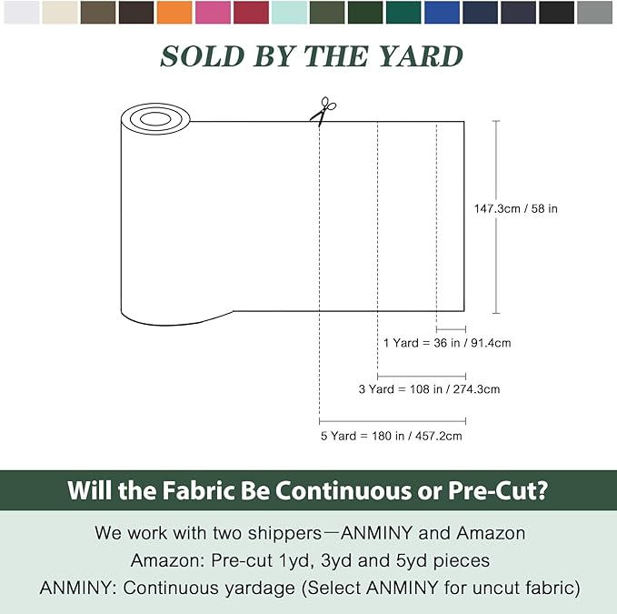 ANMINY 100% Waterproof Outdoor Fabric by The Yard, 58" W 600D Marine Canvas Fabric with PVC Backing, Ripstop Upholstery Material for Furniture Boat Covers Tent Awning, 1 Yard Green