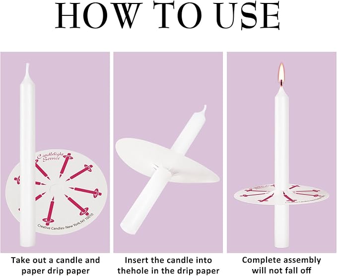 50 Church Candles with Drip Protectors for Devotional Candlelight Vigil Service, Box of 50 Candles, Unscented White 5" H X 1/2" D, No Smoke
