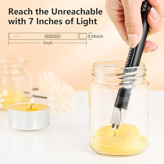REIDEA Lighter Electronic for Candle, Windproof Flameless USB Rechargeable Arc Lighter with Safe Button and Power Indicator for Candle, BBQ, R1, White