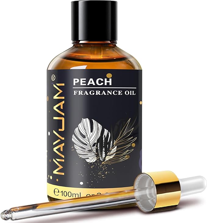 MAYJAM 100ML/3.38FL.OZ Peach Fragrance Oils with Glass Dropper, Essential Oils for Diffusers for Home, Long Lasting Scented Oils for Diffusers Soap Candle Making