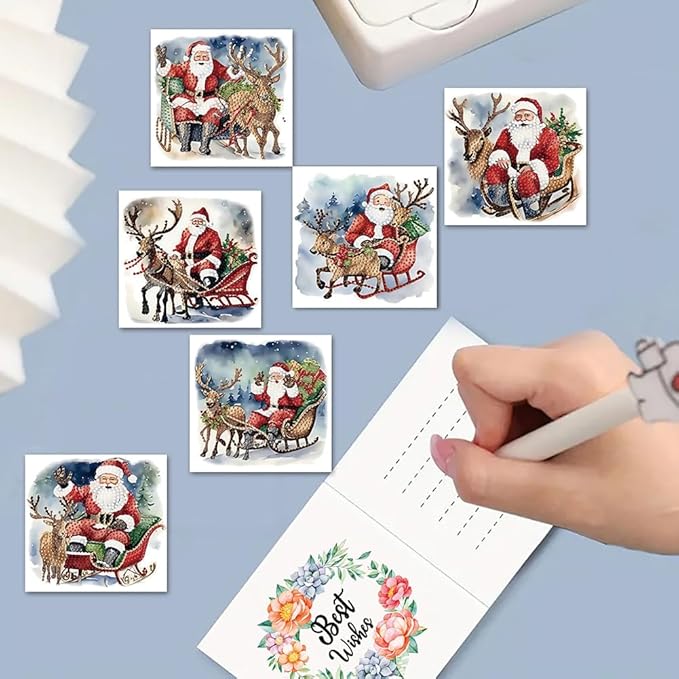 6PCS DIY Art Greeting Cards Santa Claus Congratulations Cards & Gifts for Home Wall Decor and Office Display Perfect DIY Craft Gift for Adults and Kids
