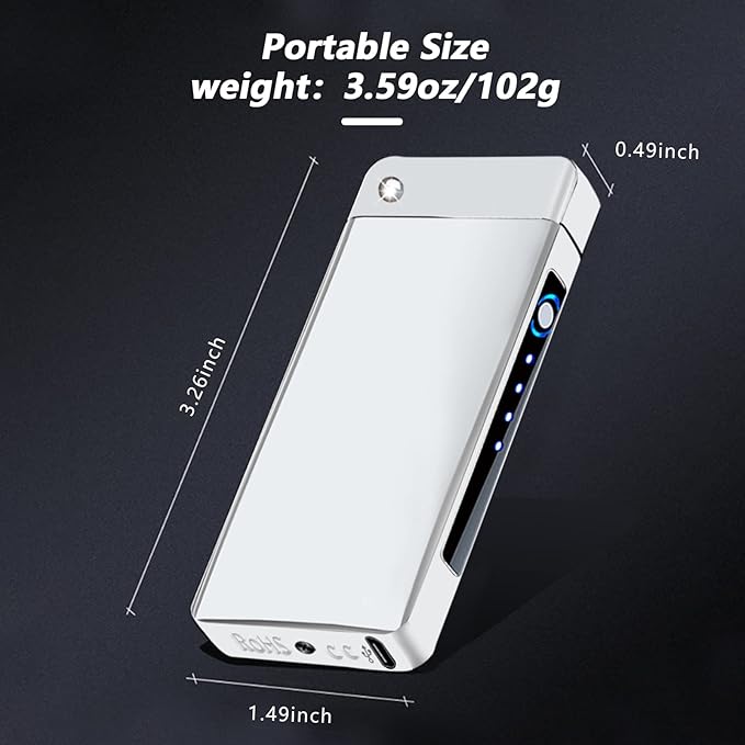 BABOBIU Cool Lighter Flame Lighter Rechargeable Lighters Windproof Lighters Metal Body Battery Display Arc Flame Push Button Type-C Fast Charging for Camping BBQ Fireworks Gifts (Silver)
