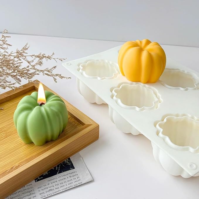 Konrisa Pumpkin Candle Molds, 6 Cavity 3D Bubble Silicone Molds for Candles Making, Soap Making Molds, Halloween Decoraiton