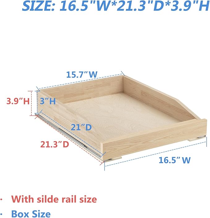 ROOMTEC Pull Out Cabinet Organizer with Soft Close, 16-1/2" W x 21" D, Pull Out Cabinet Drawer for Kitchen cabinets, Pull Out Cabinet Shelf, Finished, Bottom Assembly