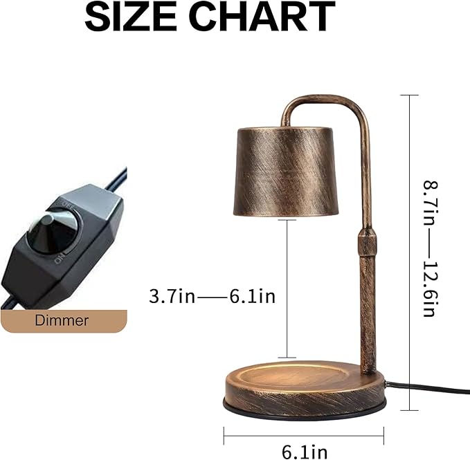 Vintage Industrial Candle Warmer Lamp for Home Decor - Height Adjustable with Dimmer, Dimmable Wax Melt Warmer Compatible with Yankee Candle Jars (Antique Bronze, 50W 2 Bulbs, 110V)