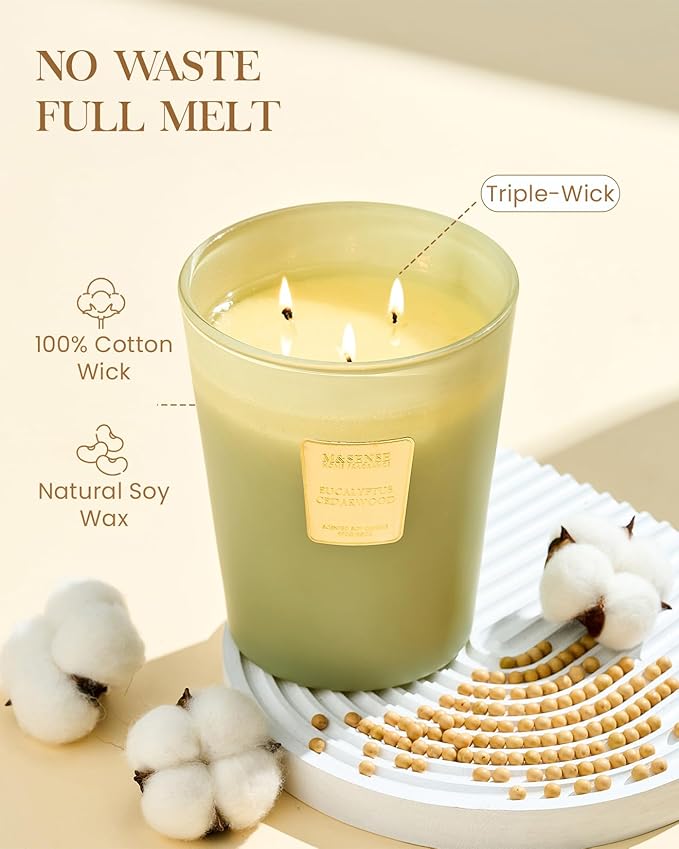 M&SENSE Eucalyptus Cedarwood Soy Large Candles, 3-Wick 35oz 150H Slow Burning, Aromatherapy Candle for Office Relaxation Winter Home Decor