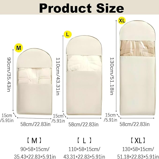 Space Saving Hanging Garment Bag with Self Compression Zipper, 2025 New Space Saver Clothes Storage Organizer, Dust Cover Clothes Bags for Down Coat Suit Dress or Jacket (Beige, L)