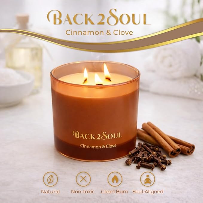 Non Toxic Candles 13.4 oz 50 Hours Burn Time, Scented Soy Candles, Clean Burning, Safe Non Toxic Design (Cinnamon & Clove)