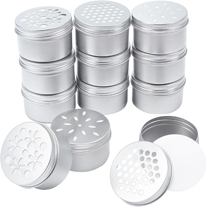 PH PandaHall 12pcs Aluminium Tins, 3 Style 4 Ounce Round Empty Metal Tins with Hollow Lids Refillable Spice Containers for Aromatherapy Air Freshener Candles Travel Storage, 2.7x1.6inch