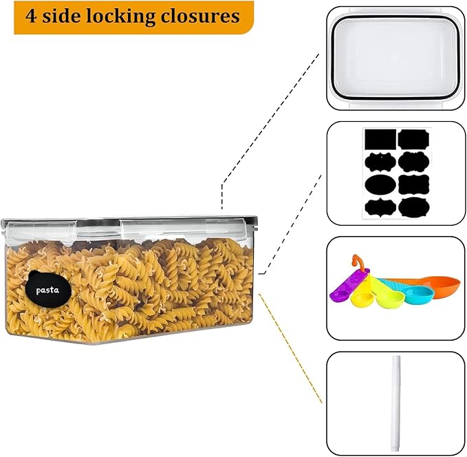 stusgo 3.2L (108 oz) 8PCS Airtight Food Storage Containers with Lids, BPA-Free Plastic Canisters for Pasta, Spaghetti & Kitchen Pantry Organization