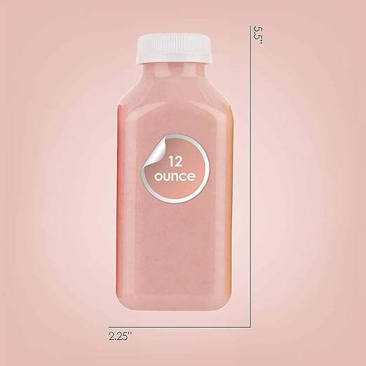 Disposable Juice Container with Caps, 12 Oz Reusable, Clear & Empty Smoothie Bottle For Grab & Go Drink & Juicing Journey, 12 Pack BPA-Free Plastic Water Bottles, Handy, Leak-Proof Beverage Containers