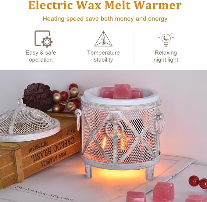 Dicimi Vintage Fireplace Wax Warmer – Electric Warmer with 2/4/8H Timer & Auto Shut-Off, 18W Low Energy, Multifunctional for Scented Wax & Oils, Beverage Warmer, Women's Birthday & Housewarming Gift
