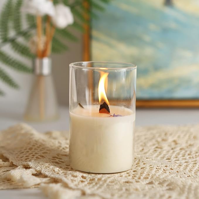 NOOR Crackling Wooden Wicks for Candles - Pack of 50 Pcs 5.1 x 0.5 inch Wood Wicks with Metal Sustainers, EVA Stickers and Warning Labels - Eco-Friendly Wooden Candle Wick