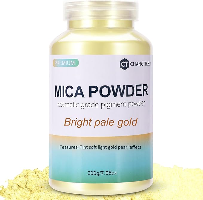 Mica Powder,7.05OZ（200g）,Bright Pale Gold Mica Powder Pigment for Epoxy Resin，Lip Gloss，Car Paint，Dye，Soap Making，Nail Polish,Epoxy Resin,Candle Making,Bath Bombs