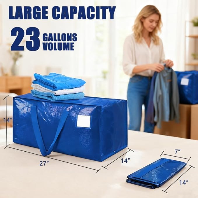 6 Pack Extra Large Moving Bags with Strong Zipper & Handles Heavy Duty Clothes Storage Bags Packing Moving for College