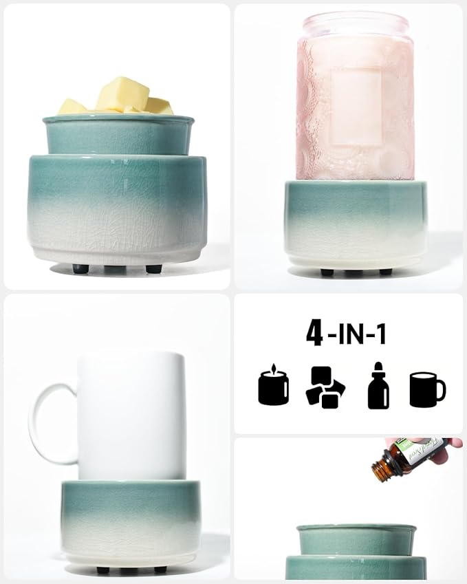 Ceramic Electric Wax Melt Warmer & Cube Oil Melter Cute Small Warmers Aromatherapy for Home Decorative Burner Melts Scented Candle Tart Scent Warm Fragrance (ice Cyan)