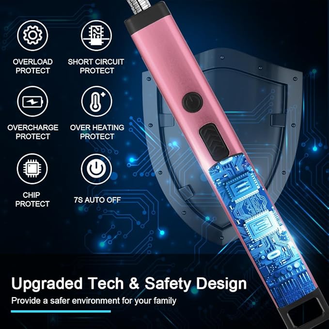 ARECTECH Candle Electric Lighter Rechargeable USB Arc Lighters for Candle Camping Fireworks Christmas Birthday Gifts with LED Light for Men Women Pink