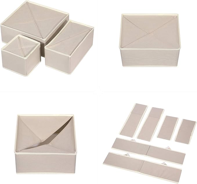 TENABORT 12 Pack Foldable Drawer Organizer Dividers Cloth Storage Box Closet Dresser Organizer Cube Fabric Containers Basket Bins for Underwear Bras Socks Panties Lingeries Nursery Baby Clothes Beige
