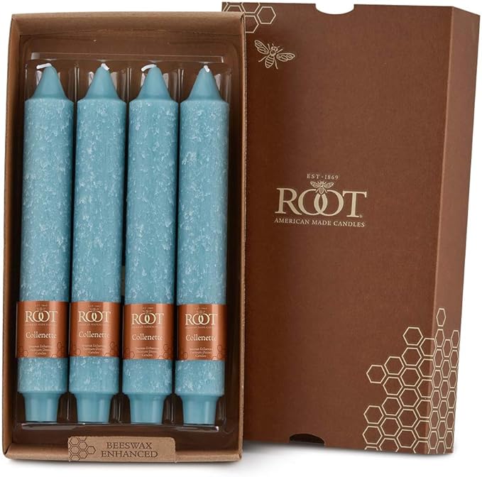 Root Candles Unscented Dinner Candles Premium Beeswax Blend Boxed Candle Set, 9-Inch, Sky, 4-Count