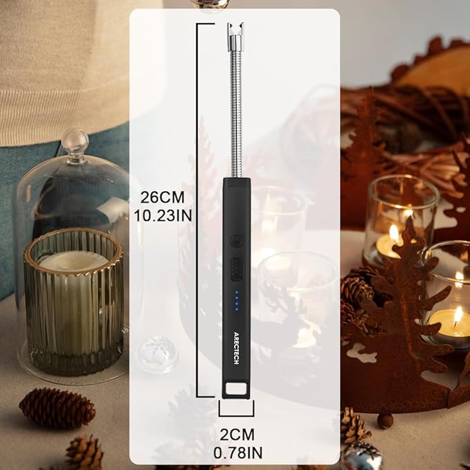 ARECTECH Candle Electric Lighter Rechargeable USB Arc Lighters for Candle Camping Fireworks Christmas Birthday Gifts with LED Light for Men Women Black