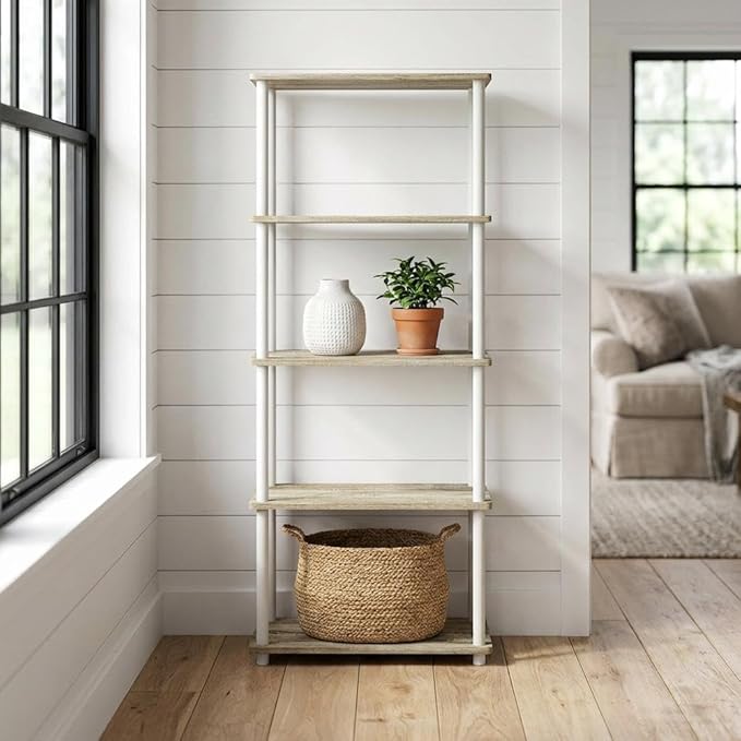 Furnifact White Bookcase, Sonoma Oak, Modern Design, Sturdy Wood, Spacious Shelves, Versatile Storage for Home or Office