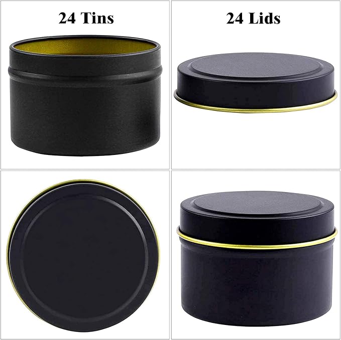 Edamame Candle Tin 24 Pcs,8oz,Candle Containers,Candle Jars for Candle Making,Arts&Crafts,Storage&More -Black